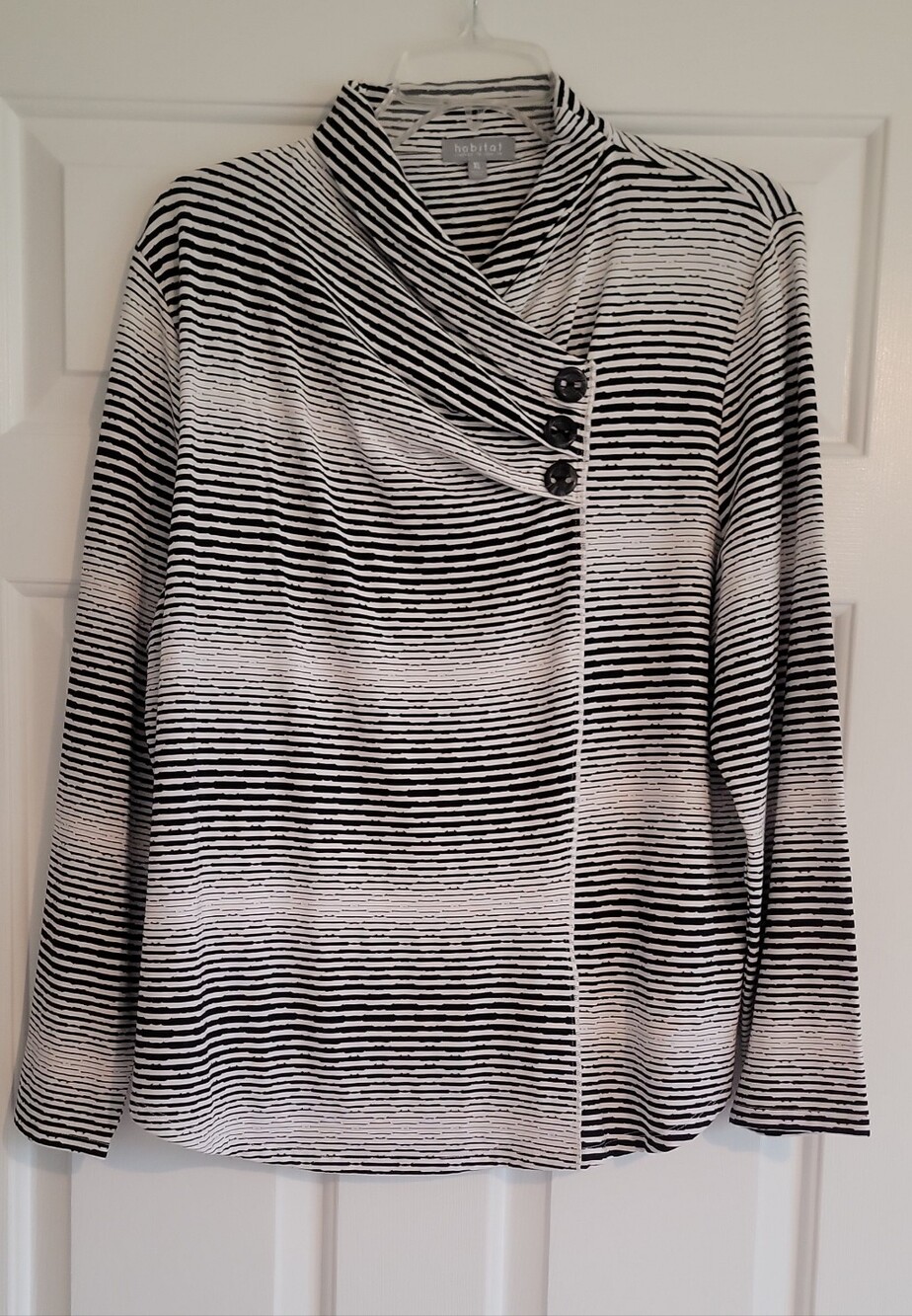 Habitat Black & White Striped Button-Front Long Sleeve Top, XL